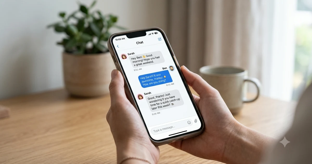 A smartphone chat conversation showing friendly message replies between two people, illustrating casual digital communication and polite responses in texting.