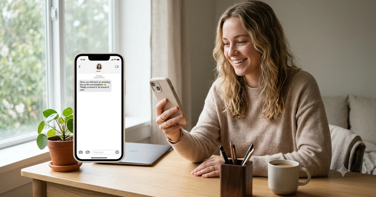 Person viewing a smartphone showing a compliment message, representing alternative ways to say you look beautiful in texting and social media conversations.