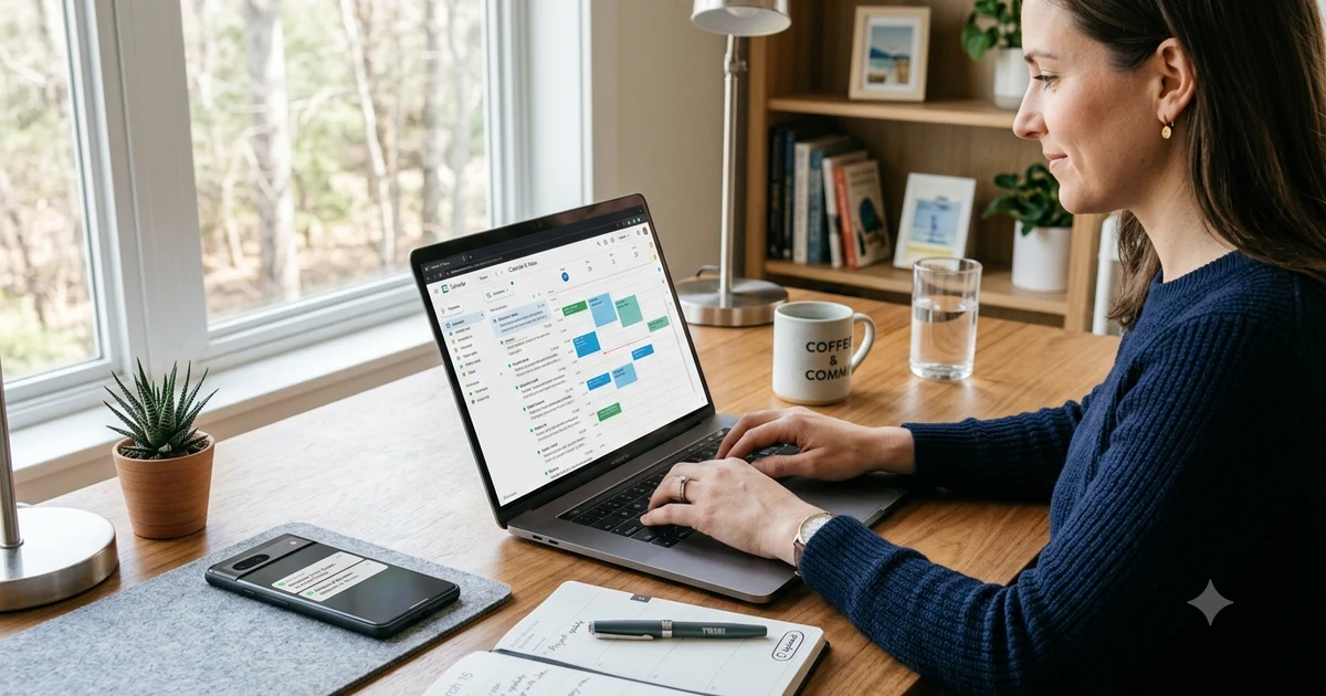 Professional digital communication workspace featuring a laptop and smartphone displaying update notifications, calendar reminders, and message alerts on a clean desk. Modern office setting with natural lighting, minimal design, and a professional atmosphere representing staying informed and receiving future updates.