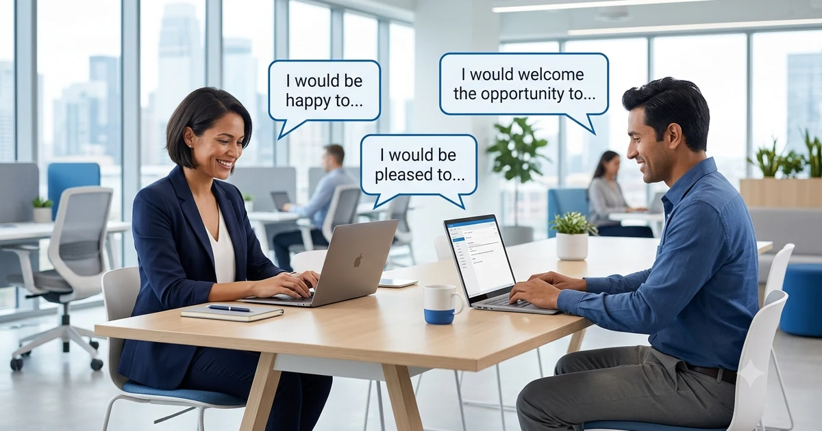 Professional alternatives to I would love to displayed alongside business email communication between two office professionals.