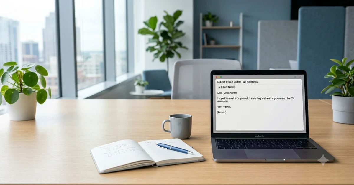 Professional workspace illustrating alternative business email phrases for saying let me know if otherwise professionally.