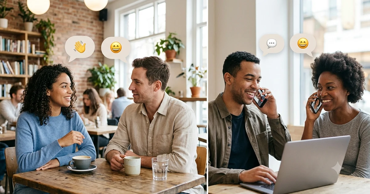 Different ways to say how is it going shown through friendly everyday conversations in person and in text messages.