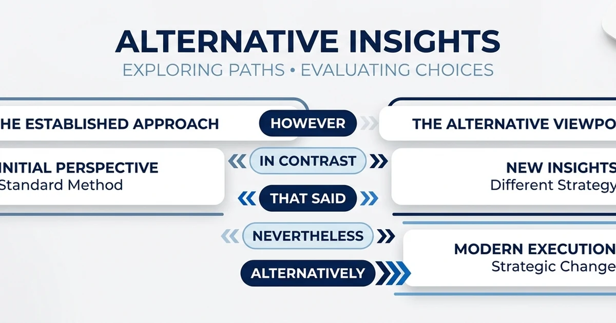 A clean graphic showing the phrase On the Other Hand in the center with alternative transition words such as However, In Contrast, Conversely, That Said, Nevertheless, and Alternatively arranged around it, representing different ways to express contrast in writing.