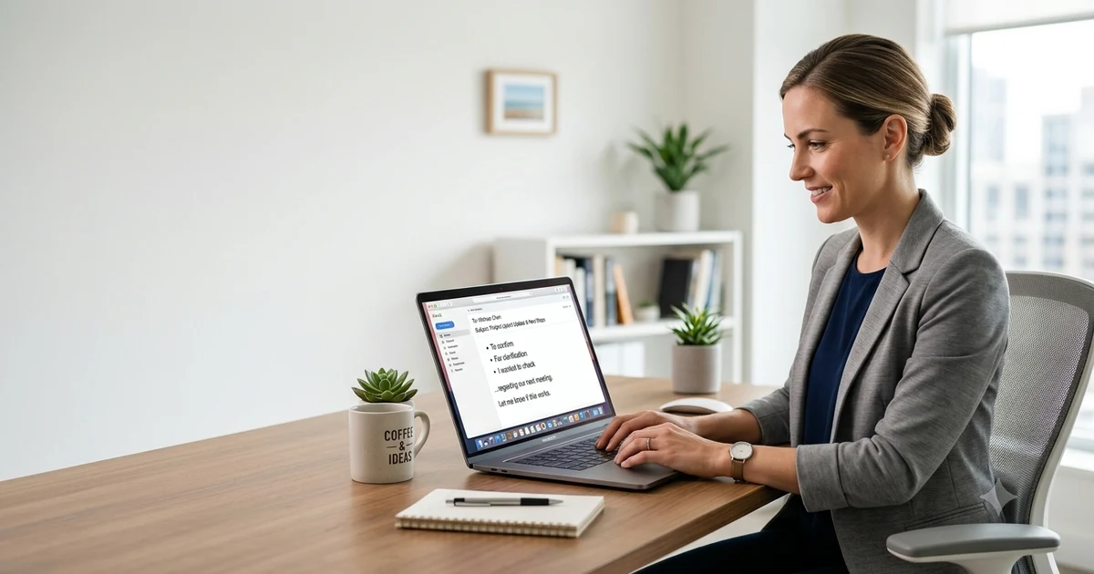 Professional email on a laptop showing alternative phrases to say just to clarify in an email for clear business communication.