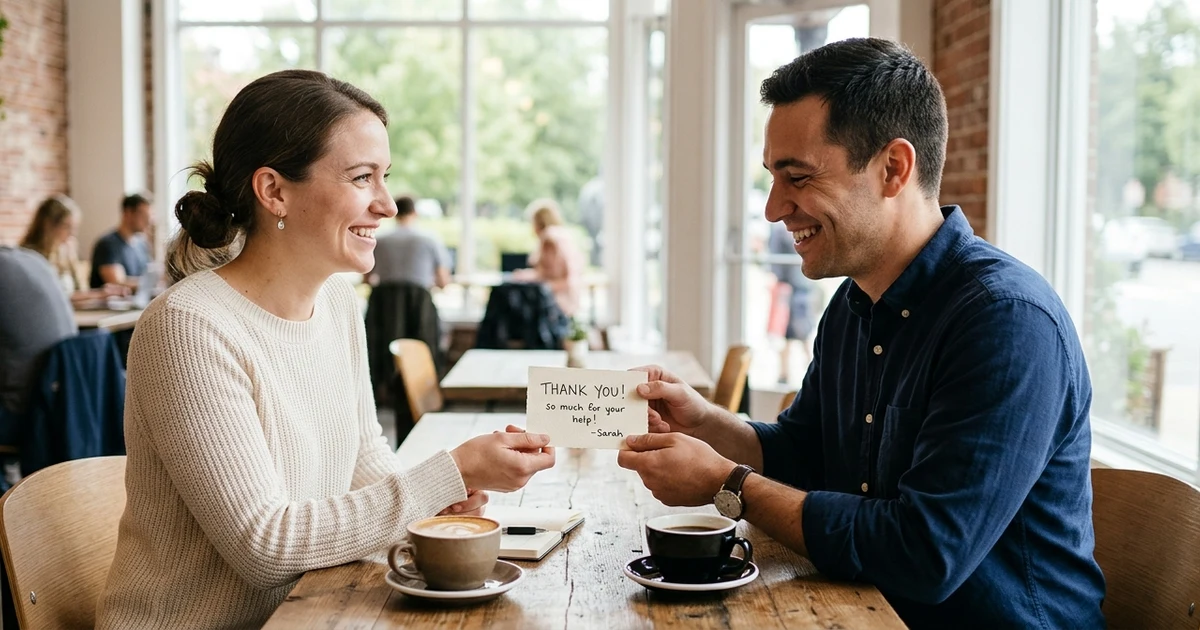 Person expressing gratitude with a handwritten thank-you note, representing other ways to say I appreciate you in personal and professional conversations.
