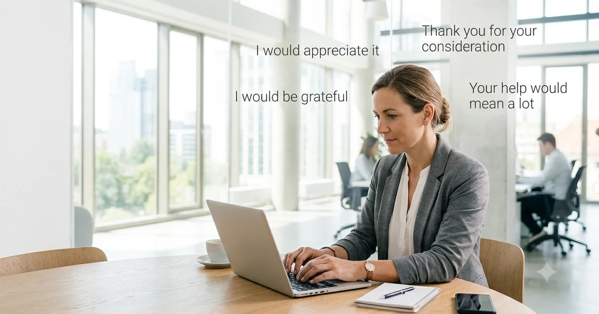 Professional alternatives to it would be greatly appreciated displayed in a modern office email writing scene suitable for a business communication article.
