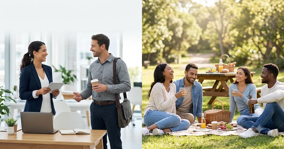 Professional and friendly alternatives to say have a great weekend shown with workplace and casual weekend scenes.