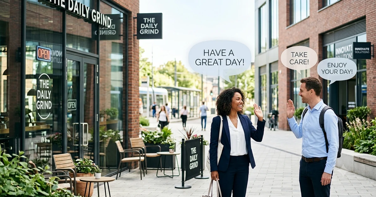Different ways to say have a nice day shown as friendly and professional farewell phrases for everyday conversations and workplace communication.