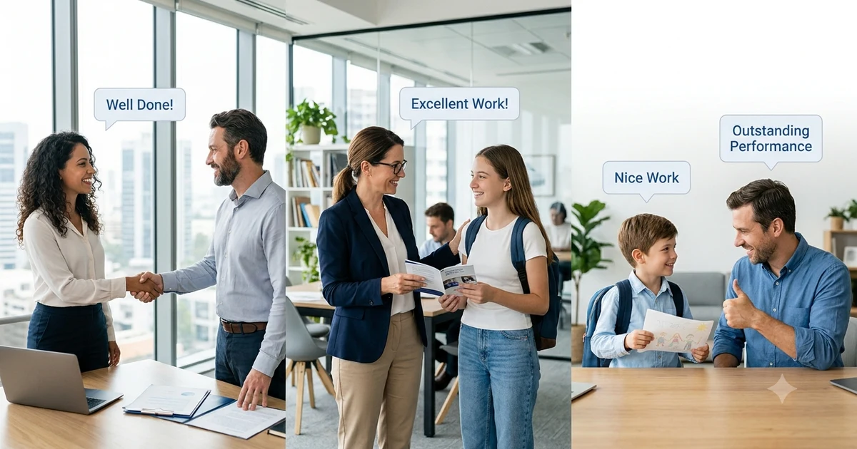 Other ways to say great job with professional and casual praise examples for work, school, and everyday conversations.
