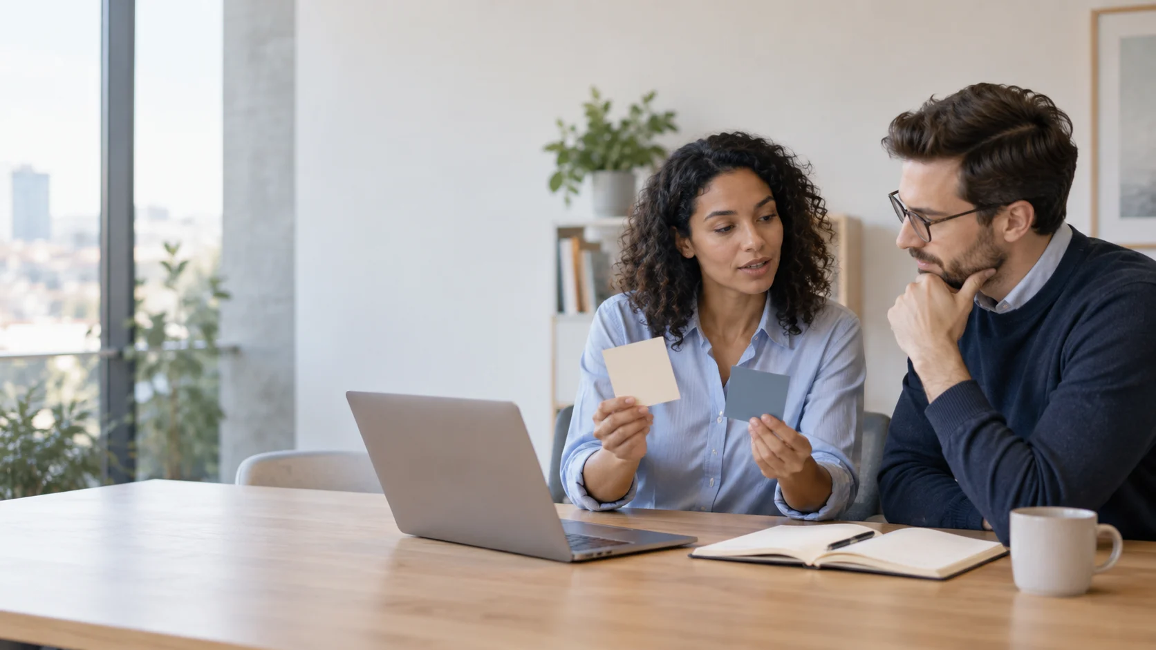 Two colleagues discussing different options to illustrate other ways to say it depends